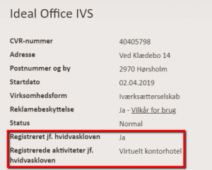 Registration information on cvr.dk